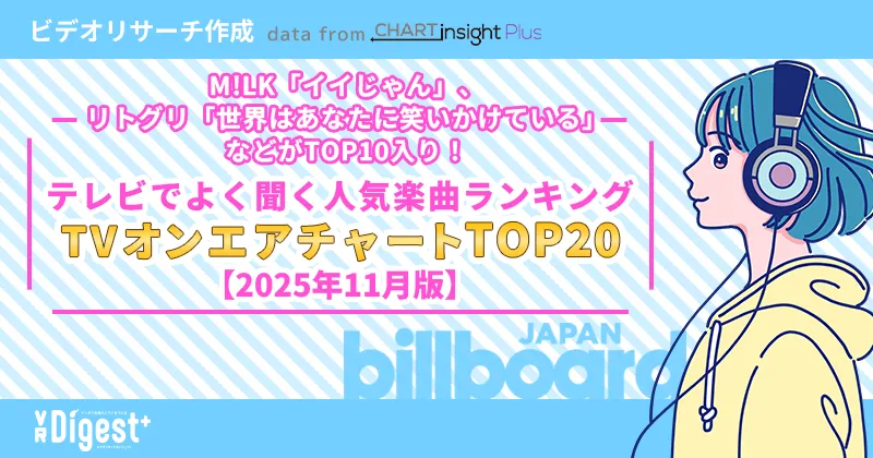 M!LK「イイじゃん」、リトグリ「世界はあなたに笑いかけている」などがTOP10入り！ テレビでよく聞く人気楽曲ランキング「TVオンエアチャートTOP20」【2025年11月版】