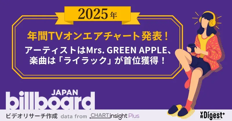 【2025年版】アーティストはMrs. GREEN APPLEが3連覇！楽曲は「ライラック」が首位獲得！年間TVオンエアチャート
