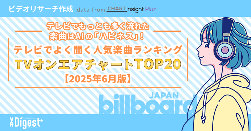 テレビでもっとも多く流れた楽曲はAIの「ハピネス」！テレビでよく聞く人気楽曲ランキング「TVオンエアチャートTOP20」【2025年6月版】