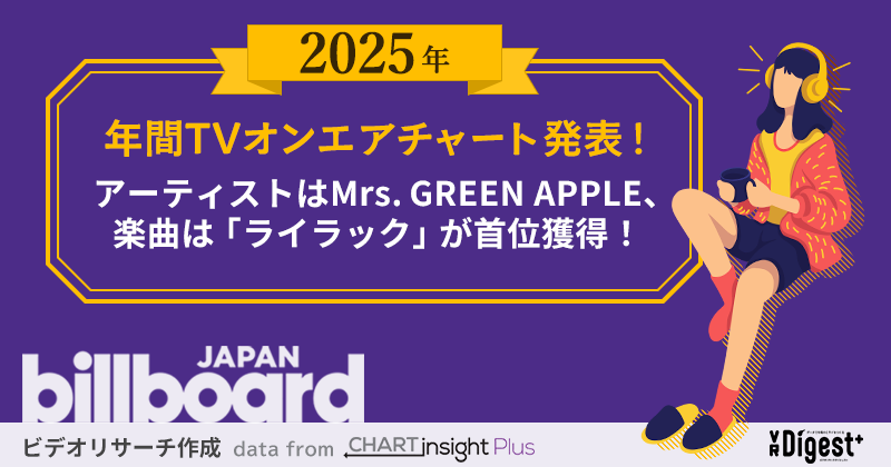 【2025年版】アーティストはMrs. GREEN APPLEが3連覇！楽曲は「ライラック」が首位獲得！年間TVオンエアチャート