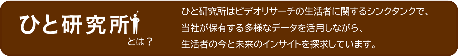 ひと研究所とは？ひと研究所はビデオリサーチの生活者に関するシンクタンクで、当社が保有する多様なデータを活用しながら、生活者の今と未来のインサイトを探求しています。